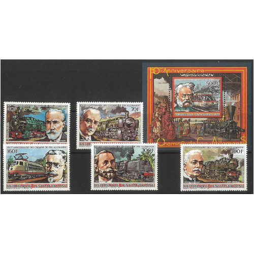 Central African Republic 1986 Locomotives Set/5 & Mini Sheet Scott 836/41 MUH 6-1