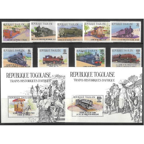 Togo 1984 African Locomotives Set/9 Stamps & 2 Mini Sheets Sc.1264/74 MUH 6-1