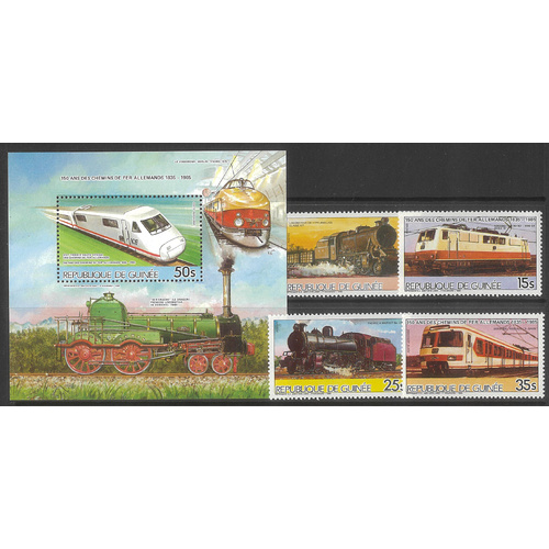 Guinea 1985 Trains Set/4 Stamps & Mini Sheet Scott 969/73 MUH 6-1