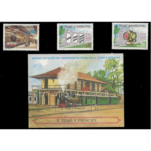 St Thomas & Prince Is. 1986 Railways Set/3 Stamps & Mini Sheet Sc.792/95 MUH 6-1