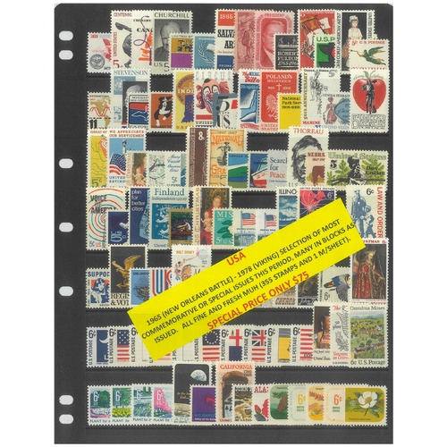 USA 1965-78 Selection of Most Commemorative Issues 355 Stamps & 1 Mini Sheet MUH #489