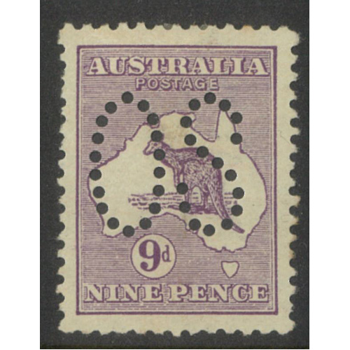 Australia Kangaroo Stamp 1st WMK 9d Violet Perf Large OS SG O9 Mint Hinged #AUBK