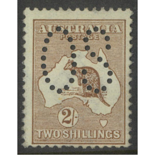 Australia Kangaroo Stamp 1st WMK 2/- Brown Perf Large OS SG O11 MUH #AUBK