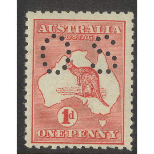 Australia Kangaroo Stamp 1st WMK 1d Red Die II Perf Small OS SG O17d MUH #AUBK