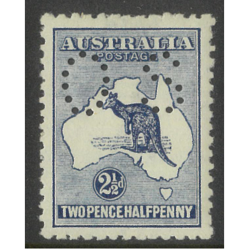 Australia Kangaroo Stamp 1st WMK 2½d Indigo Perf Small OS SG O19 MVLH #AUBK