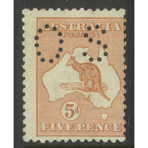 Australia Kangaroo Stamp 1st WMK 5d Pale Chestnut Perf Small OS SG O22 MUH #AUBK