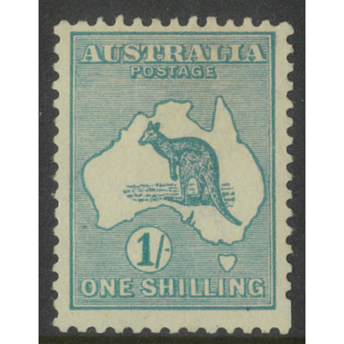 Australia Kangaroo Stamp 2nd WMK 1/- Blue-Green SG28 Mint Hinged #AUBK