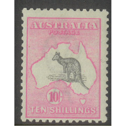 Australia Kangaroo Stamp 3rd WMK 10/- Grey & Bright Aniline Pink SG43a MLH #AUBK