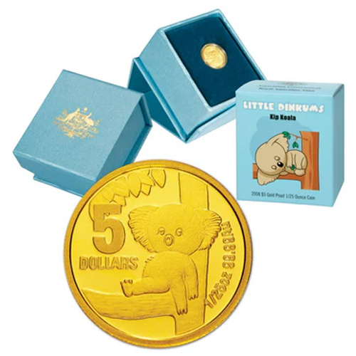 Australia 2008 $5 Little Dinkums Kip Koala 1/25oz Gold Proof Coin
