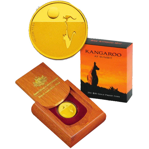 Australia 2014 Kangaroo At Sunset $25 1/5oz Pure Gold Proof Coin RAM Issue