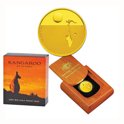 Australia 2007 Kangaroo At Sunset $25 1/5oz Pure Gold Proof Coin RAM Issue