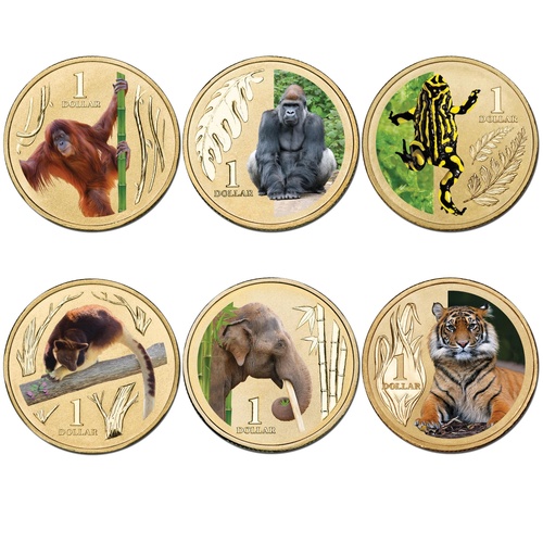 Australia 2012 Animals of The Zoo Set of 6 Coloured $1 UNC Coins in Card