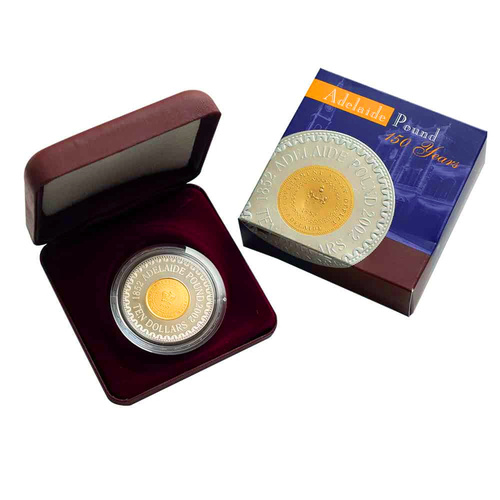 Australia 2002 Adelaide Pound 150th Ann. $10 Gold Plated Silver Proof Coin