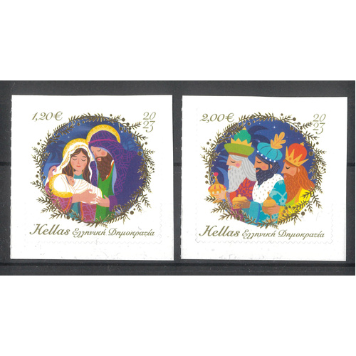 Greece 2023 Christmas Set of 2 Self-adhesive Stamps ex Booklet Mint Unhinged