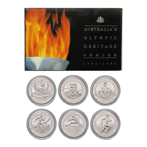 Australia 1994-1996 $10 Olympic Heritage 6-Coin Silver Uncirculated Set