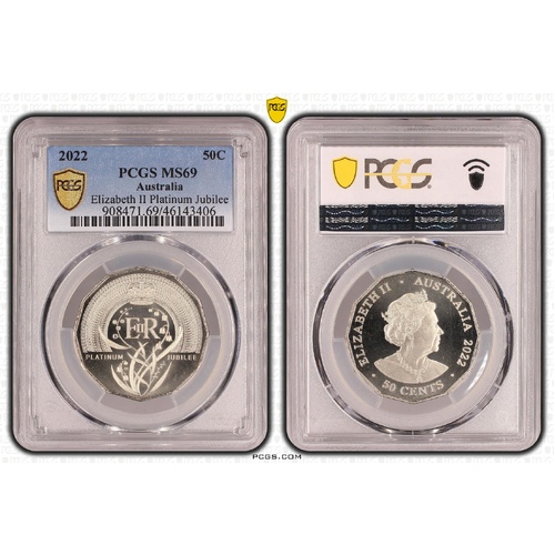 Australia 2022 Queen Elizabeth II Platinum Jubilee 50c Coin UNC PCGS MS69