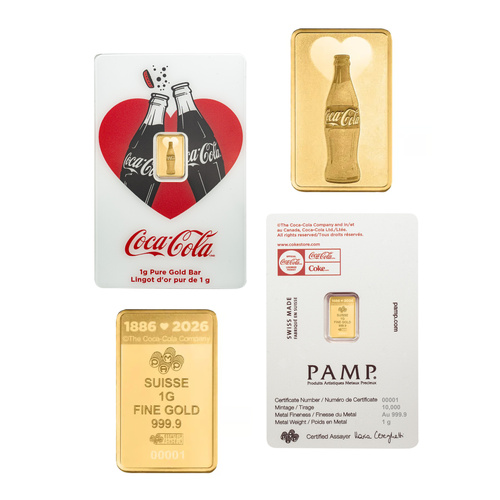 PAMP Suisse 2026 Coca-Cola® Valentine's Love 1g Gold Bar .9999