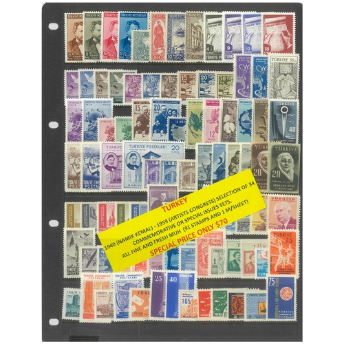 Turkey 1940-59 Selection of 34 Commemorative Sets 91 Stamps & 1 Mini Sheet MUH #477