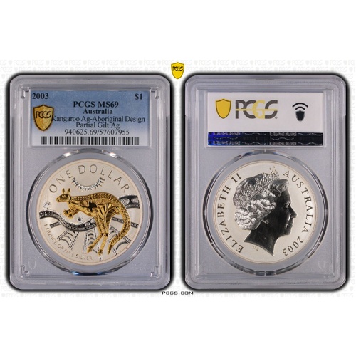Australia 2003 Kangaroo Aboriginal Design Silver Coin PCGS MS69