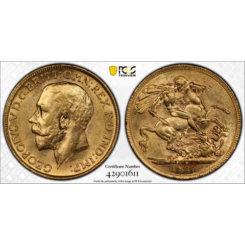 Great Britain 1911 Sovereign Gold Coin S-3996 PCGS MS61