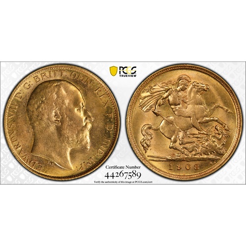 Australia 1908-M Half Sovereign Gold Coin S-3975 PCGS AU58