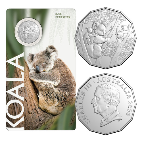 Australia 2026 Koala Series 50c CuNi Uncirculated Coin in Card