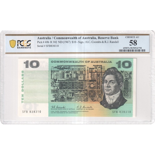 Commonwealth of Australia 1967 $10 Note Coombs/Randall R302 PCGS Choice AU 58