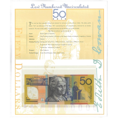 Australia 1996 $50 Deluxe NPA Folder Low Numbered UNC