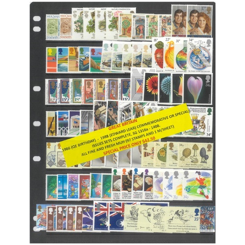 Great Britain 1986-88 Commemorative Sets Complete 97 Stamps & 1 Mini Sheet MUH #409