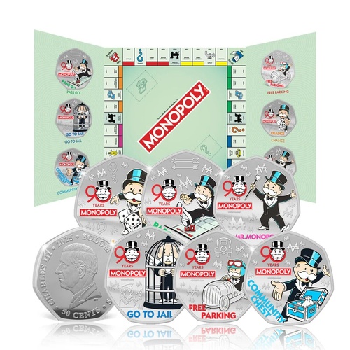 Solomon Islands 2025 Monopoly 90th Anniversary 6 Coin Coloured Set