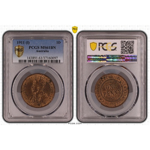 Australia 1911 (L) Penny PCGS MS61BN