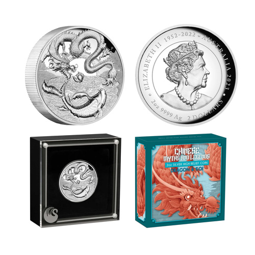 Australia 2023 Dragon and Koi 2oz Silver Proof High Relief Coin