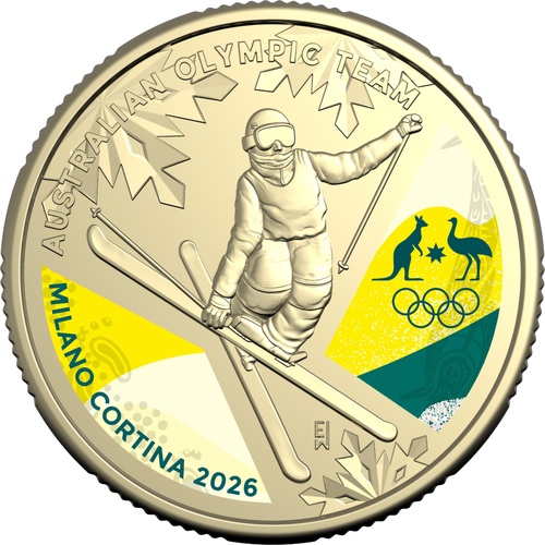 Winter Olympics 2026 Australian Team - Freestyle Skier $1 Coloured UNC Coin
