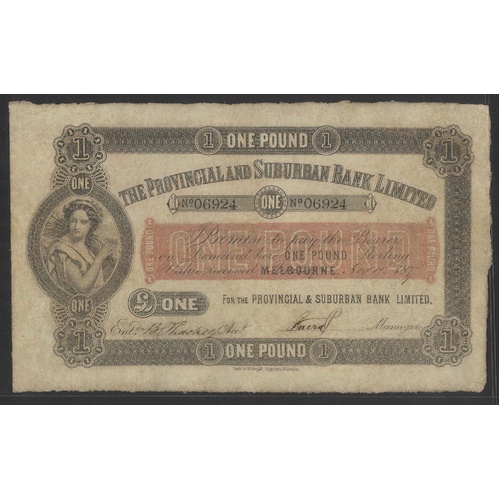 Australia 1877 Pre-Federation Provincial & Suburban Bank Limited £1 Banknote VF #P-32