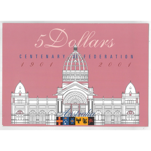 Australia 2001 Federation $5 Polymer UNC Banknote in Folder AA01 First Prefix