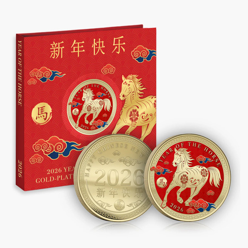 2026 Year of The Horse 24K 50mm Gold Plated Commemorative Medallion