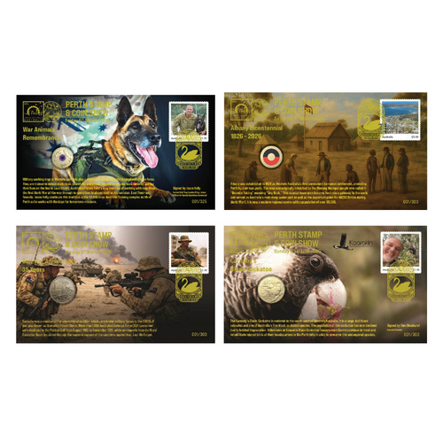 Australia 2026 Perth Stamp & Coin Show PNC set of 4 with matching numbers
