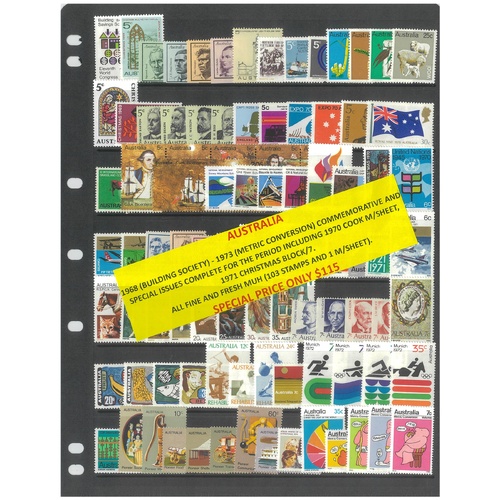 Australia 1968-73 Commemorative Complete Issues 103 Stamps & 1 Mini Sheet MUH #269