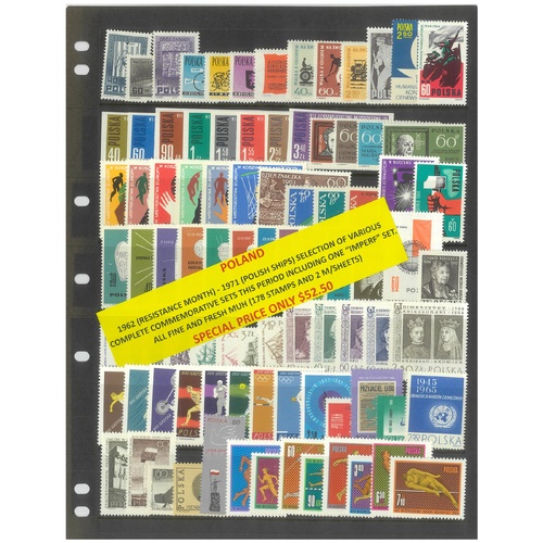 Poland 1962-71 Commemorative Complete Sets 178 Stamps & 2 Mini Sheets MUH #489