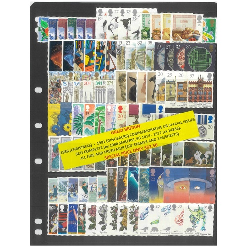 Great Britain 1988-91 Commemorative Sets 107 Stamps & 2 Mini Sheets MUH #429