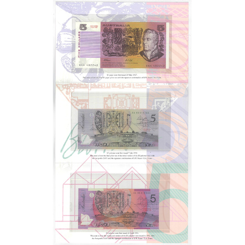 Australia 1967-97 Premium 30th Anniversary 3x $5 Banknotes "Famous Five" in Folder
