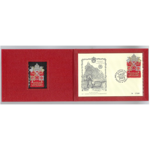 Vatican 2019 Embroidered Papal Arms Fabric Stamp & FDC in Special Red Folder