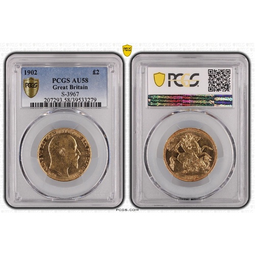 Great Britain 1902 £2 Gold Coin PCGS AU58