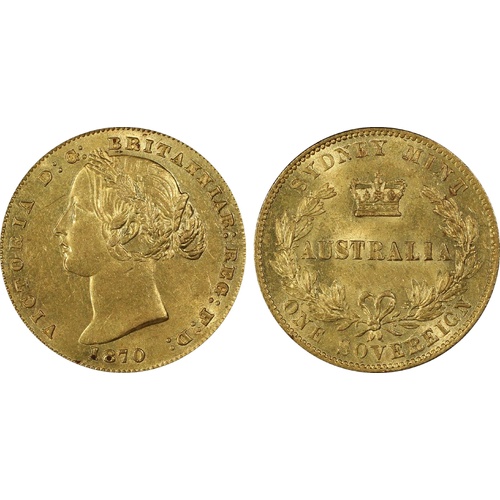 Australia Sydney Mint 1870 Sovereign Gold Coin PCGS AU58