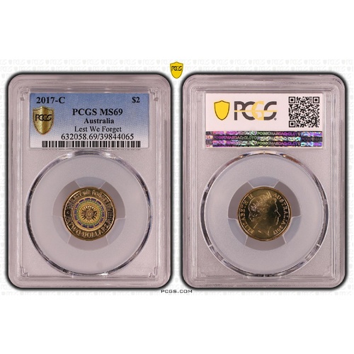 Australia 2017 Lest We Forget $2 "C" mmk Coloured Coin PCGS MS69