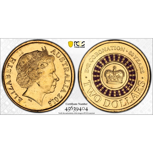 Australia 2013 QEII Coronation $2 Coloured Coin PCGS MS65
