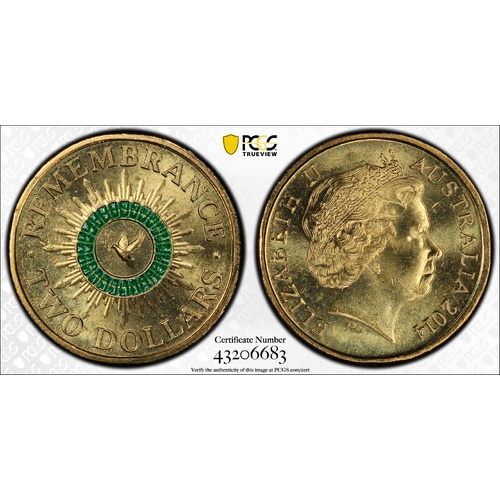 Australia 2014 Remembrance $2 Coloured Coin PCGS MS66+