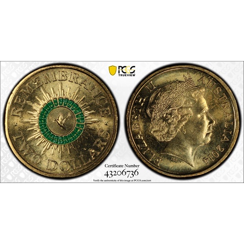 Australia 2014 Remembrance $2 Coloured Coin PCGS MS65+