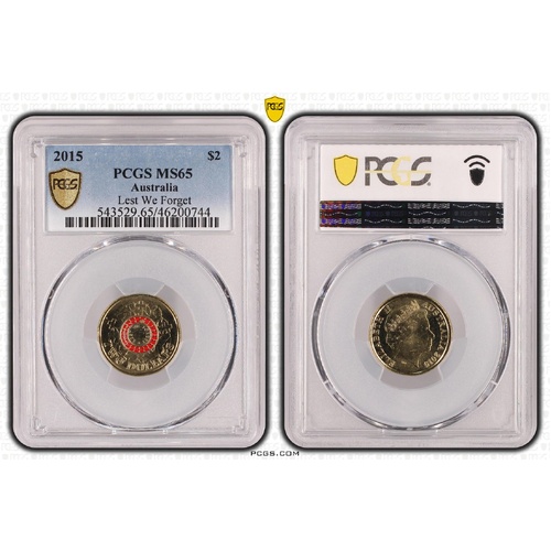 Australia 2015 Lest We Forget $2 Coloured Coin PCGS MS65