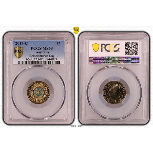 Australia 2017 Remembrance Day $2 Coloured Coin "C" mmk PCGS MS68